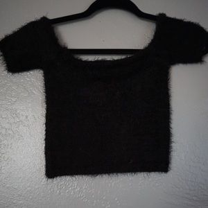 Fuzzy off the shoulder crop top